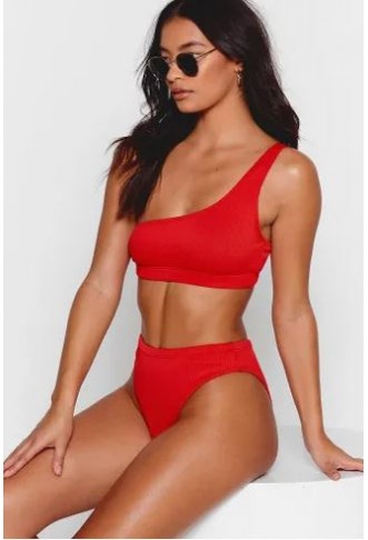 Ribbed One Shoulder Bikini Set