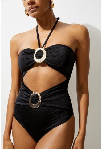 Slinky Trim Detail Cut Out Swimsuit