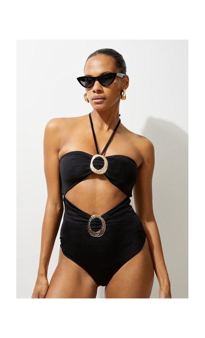 Slinky Trim Detail Cut Out Swimsuit