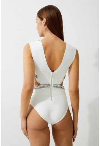 Bandage Embellished Trim Cut Out Swimsuit