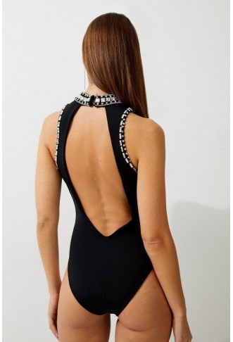 Premium Embellished Cut Out Swimsuit