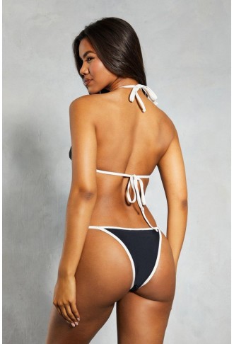 Contrast Tie Side Triangle Bikini Set