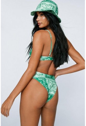 Tile Print Underwire Bikini And Bucket Hat 3pc Set