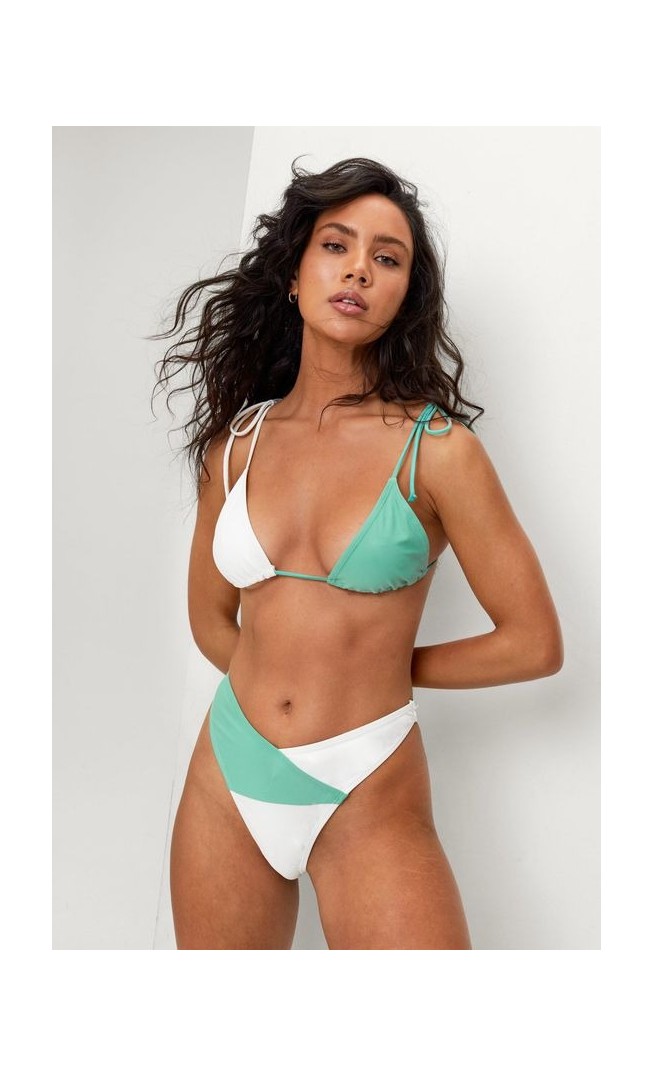 Color Block Tie Triangle Bikini Set