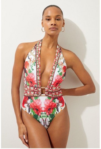 Mirror Floral Print Plunge...