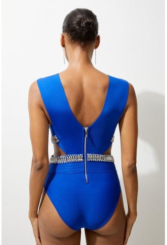 Bandage Embellished Trim Cut Out Swimsuit