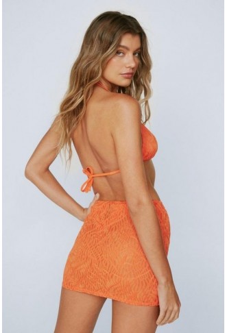 Wave Textured Triangle Bikini And Sarong 3pc
