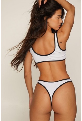 Ribbed Contrast Binding Crop Bikini Set