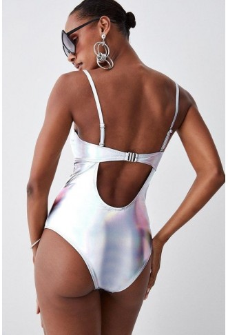 Metallic Cut Out Silver Trim Swimsuit