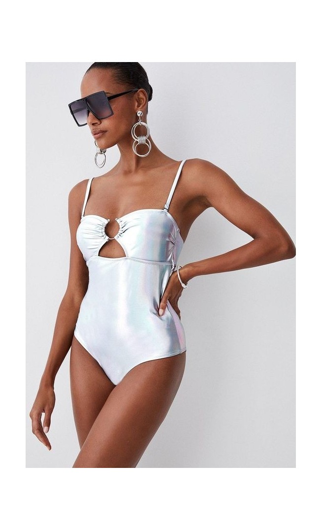 Metallic Cut Out Silver Trim Swimsuit