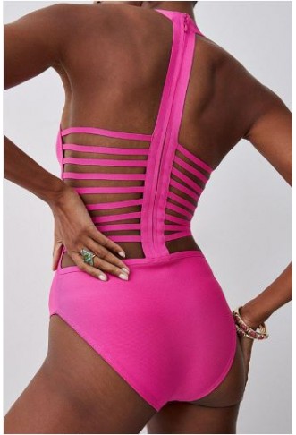 Bandage Halter Neck Strappy Back Swimsuit