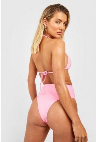 Halterneck Triangle High Waisted Bikini Set