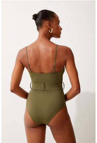 Wrap Front Belted Swimsuit