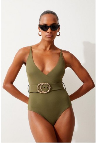 Wrap Front Belted Swimsuit