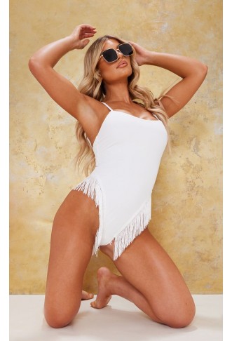White Fringe Scoop Swimsuit