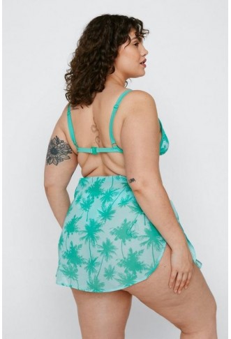 Plus Size Palm Print Bikini Set