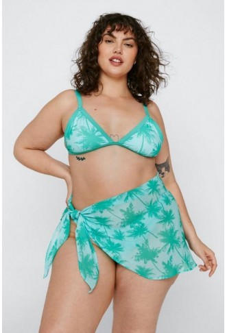 Plus Size Palm Print Bikini...