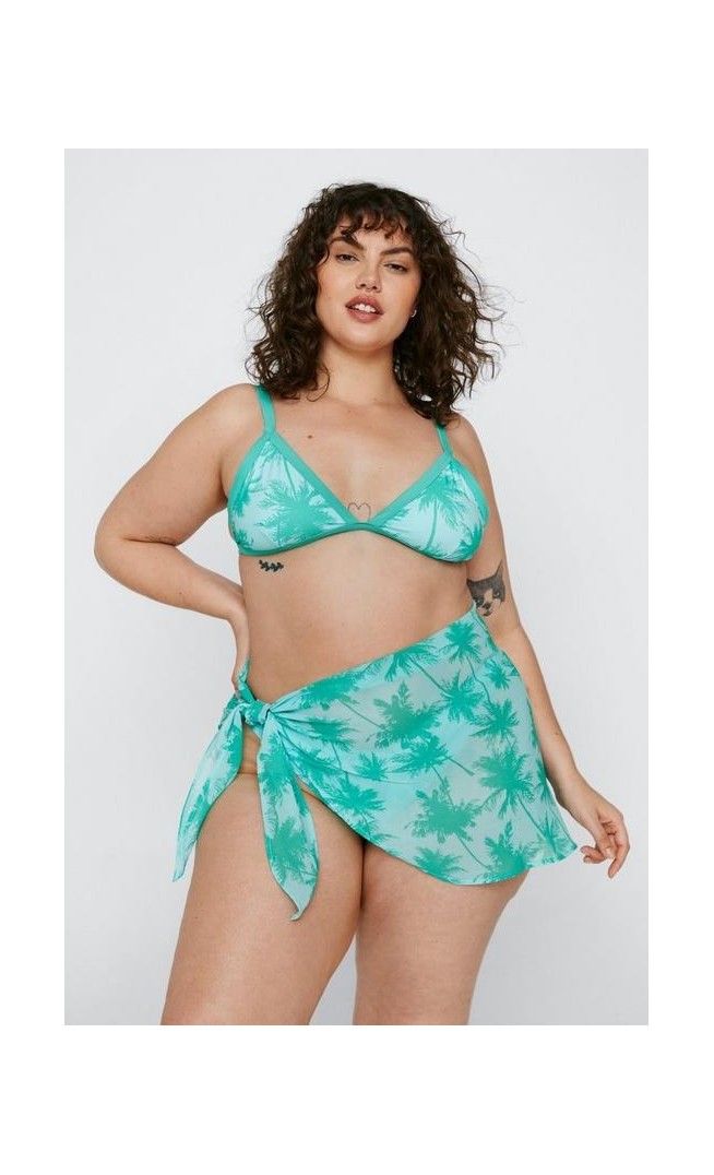 Plus Size Palm Print Bikini Set