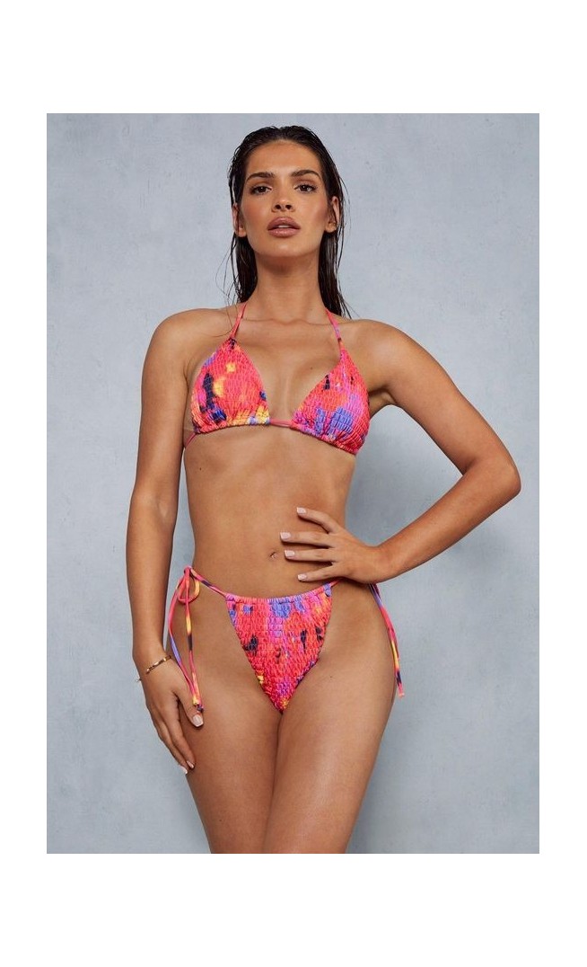 Firey Floral Crinkle Printed Triangle Bikini Set