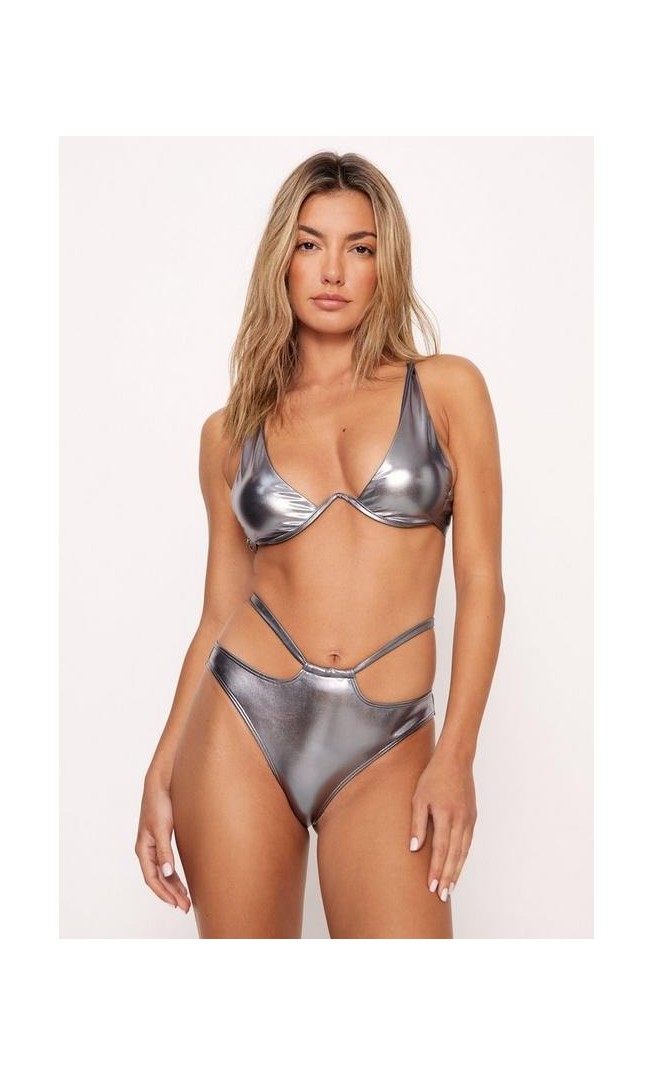 Metallic Underwire Strappy Bikini Set