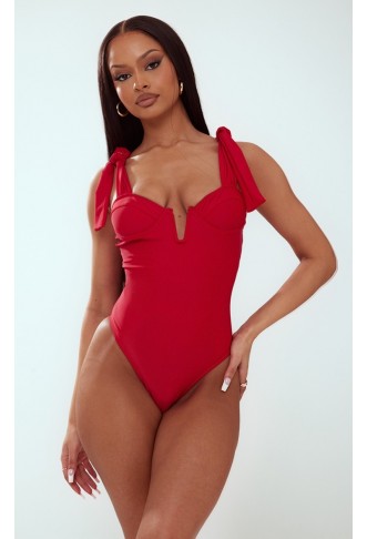 Dark Red Tie Straps Cupped...