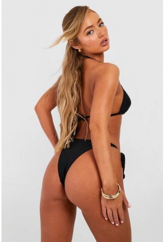 Wooden Bead Trim Triangle Bikini Top & Tie Side Bikini Bottoms Set