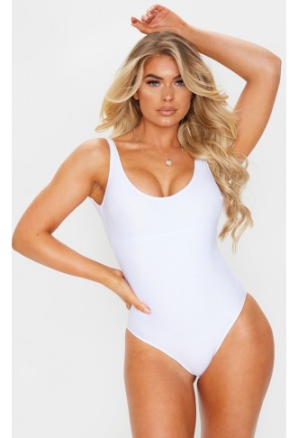 White Basic Scoop Swimsuit
