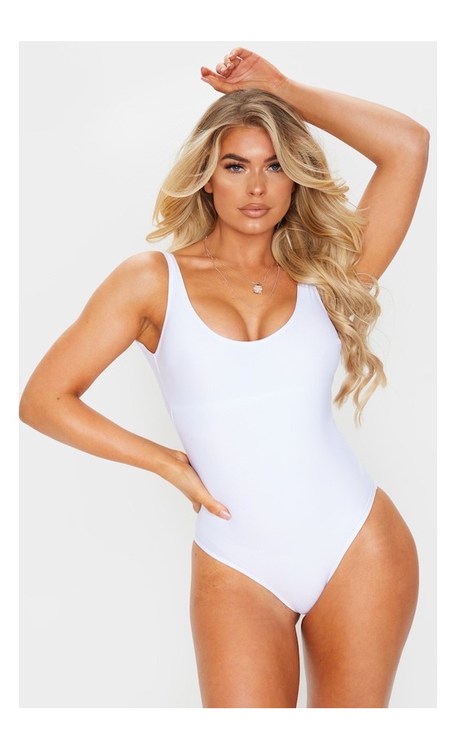 White Basic Scoop Swimsuit