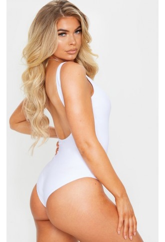 White Basic Scoop Swimsuit