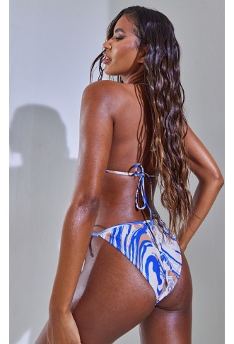 Blue Marble Print Triangle Bikini Set