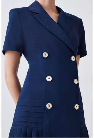 Petite Pleated Button Detailed Woven Mini Dress