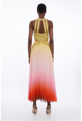 Embellished Ombre Pleated Woven Maxi Dress