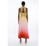 Embellished Ombre Pleated Woven Maxi Dress