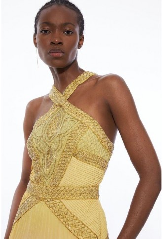 Embellished Ombre Pleated Woven Maxi Dress