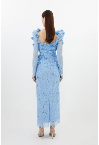 Lace Petal Applique Woven Midi Dress