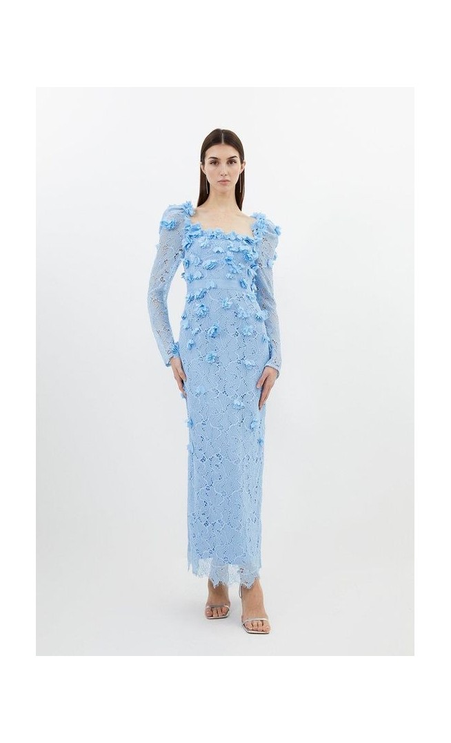 Lace Petal Applique Woven Midi Dress
