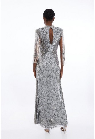Petite Embellished Beaded Cap Sleeve Woven Maxi Dress