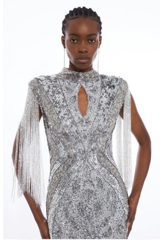 Petite Embellished Beaded Cap Sleeve Woven Maxi Dress