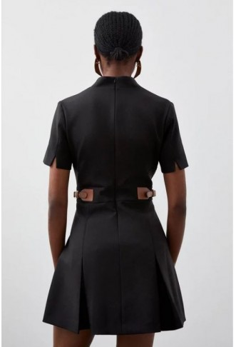 Petite Compact Stretch Tab Detail Pleated Mini Dress