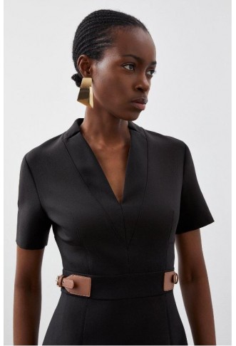 Petite Compact Stretch Tab Detail Pleated Mini Dress