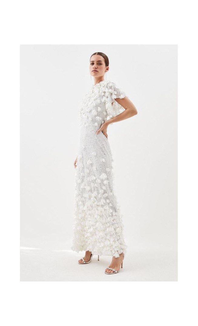 Petite Crystal Applique Angel Sleeve Woven Maxi Dress