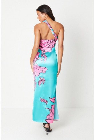 Placement Print One Shoulder Maxi Dress