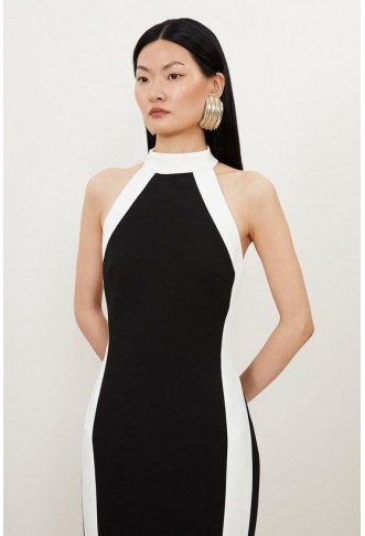 Petite Compact Stretch Contrast Halter Neck Midi Dress
