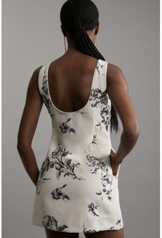 Satin Sequin And Embroidery Woven Mini Dress