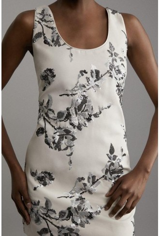 Satin Sequin And Embroidery Woven Mini Dress