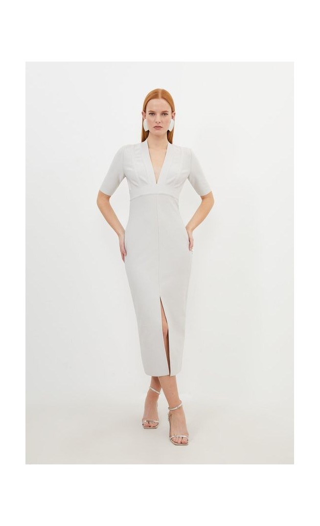 Bandage Form Fitting V Neck Midaxi Dress