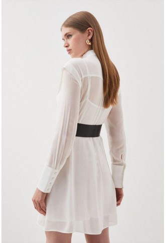 Military Belted Sheer Woven Shirt