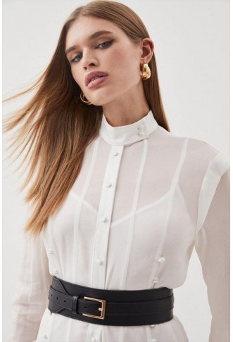 Military Belted Sheer Woven Shirt