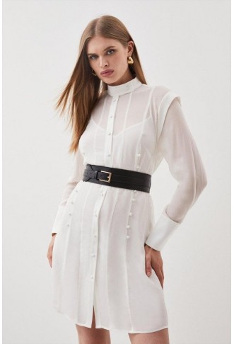 Military Belted Sheer Woven...