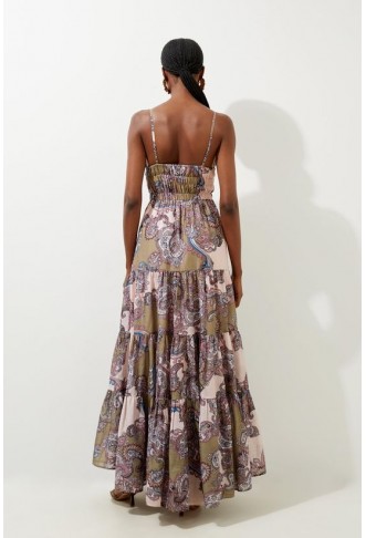 Printed Paisley Maxi Cotton Woven Sun Dress